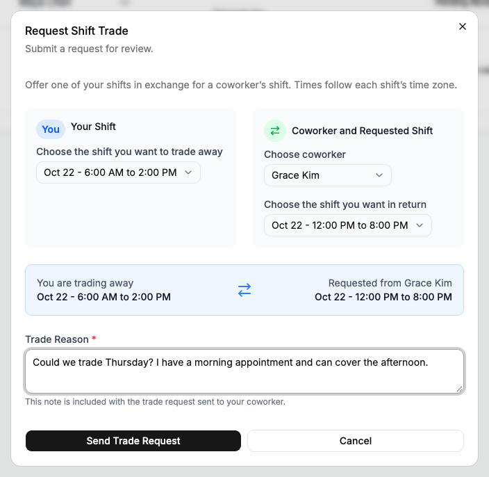 The two shifts in Maya and Grace’s trade request